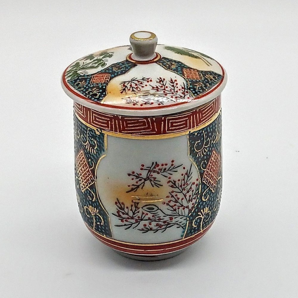 Vintage Asian Hand-Painted Porcelain Gold Trim Cup